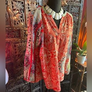 Johnny Was Multicolor Bohemian Blouse Silk